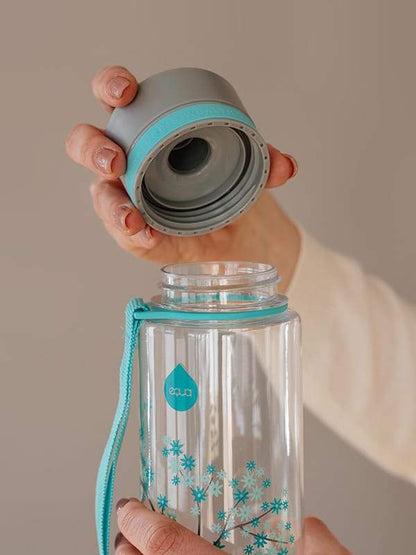 EQUA BPA FREE water bottle, Esprit Mint Blossom, close up of the lid, mint and grey color