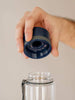 EQUA BPA FREE water bottle, Plain Blue, close up of the lid, dark blue color