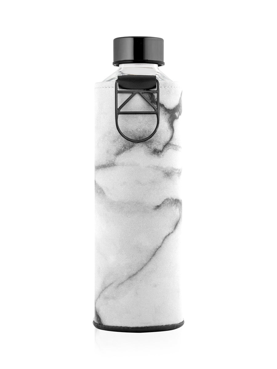 Mismatch Stone water glass bottle with faux leather cover with marble print