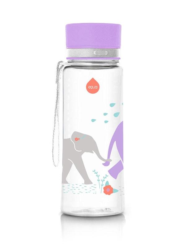 EQUA BPA FREE water bottle, Elephant, motif of the elephants, purple and grey color