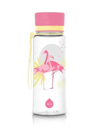 EQUA BPA FREE water bottle, Flamingo, motif of flamingoes, pink and yellow color