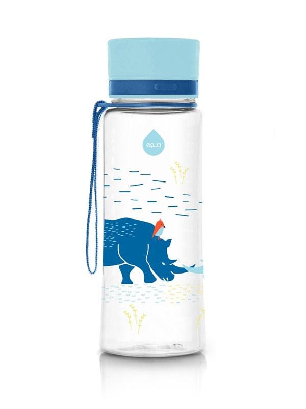 EQUA BPA FREE water bottle, Rhino, motif of rhinos, blue color