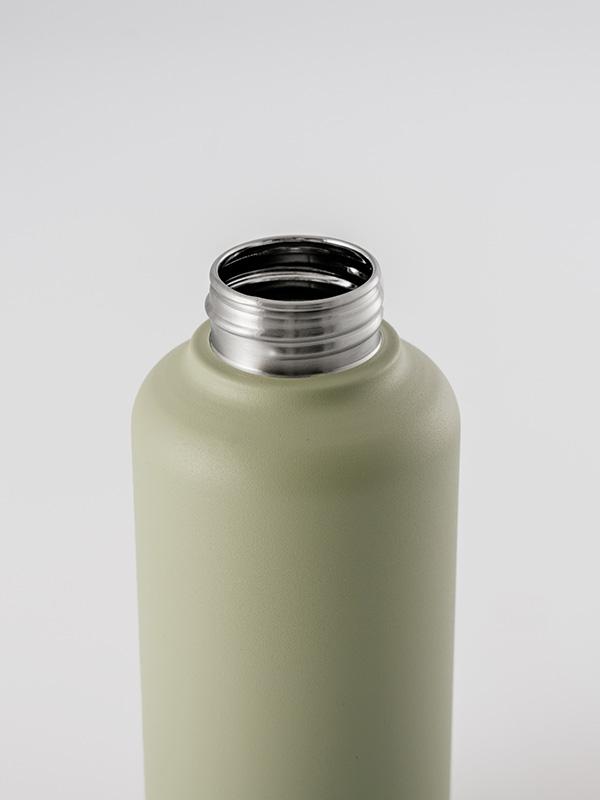 Stainless steel water bottle EQUA with logo and easy to carry handle in green colour - mouth opening of the bottle showcase